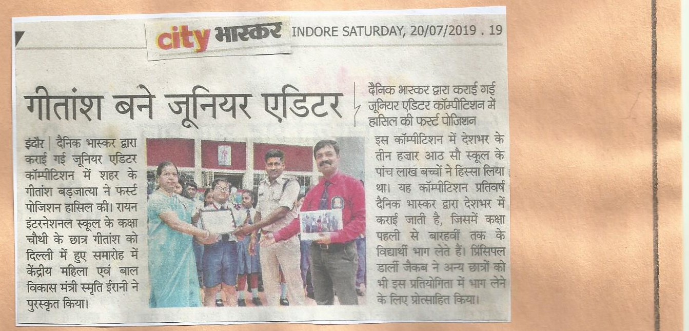 Junior Editor winner - Ryan International School Indore